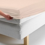 Натяжная простыня на резинке 180х200 Ecotex поплин персиковая