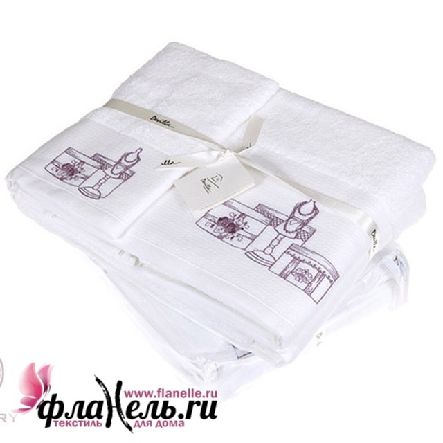 Комплект из 3-х полотенец Devilla От кутюр белый/розовый (30х50, 50х100, 70х140 см)