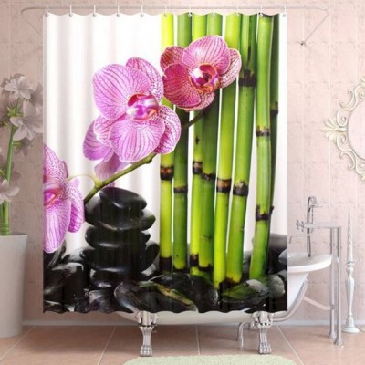 Фотоштора для ванной Цветы и бамбук